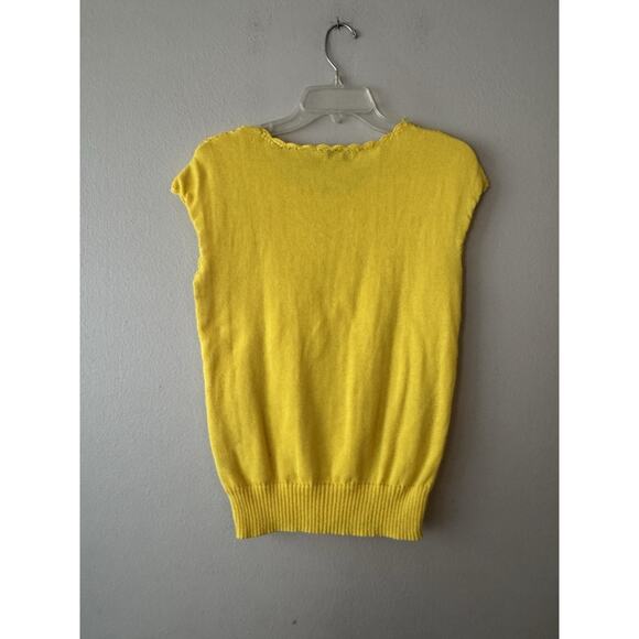 Joseph A Yellow Crochet Sweater Women’s Size Medium Bright Sleeveless Artsy Knit - Picture 2 of 10
